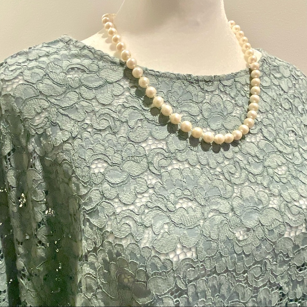 Violeta by Mango Long Sleeve Lace Blouse - SIZE XL - Robin’s egg blue